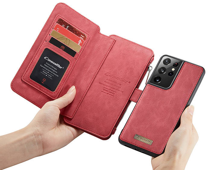 CaseMe Samsung Galaxy S21 Ultra Zipper Wallet Magnetic Detachable 2 in 1 Folio Flip Case