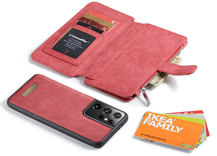 CaseMe Samsung Galaxy S21 Ultra Zipper Wallet Magnetic Detachable 2 in 1 Folio Flip Case