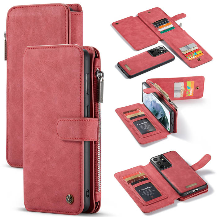 CaseMe Samsung Galaxy S21 Ultra Zipper Wallet Magnetic Case Red