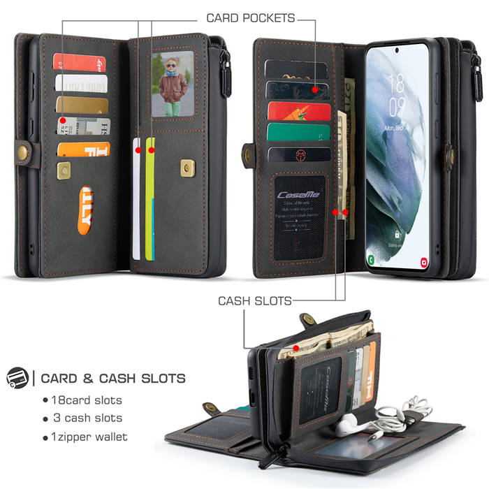 CaseMe Samsung Galaxy S21 Ultra Multi-Functional Wallet Case Black