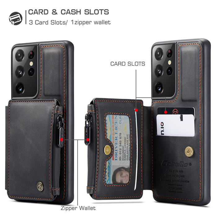 CaseMe Samsung Galaxy S21 Ultra Zipper Pocket Card Slots Case Black