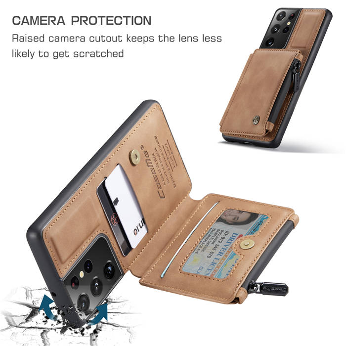 CaseMe Samsung Galaxy S20 Ultra Zipper Pocket Card Slots Case Brown
