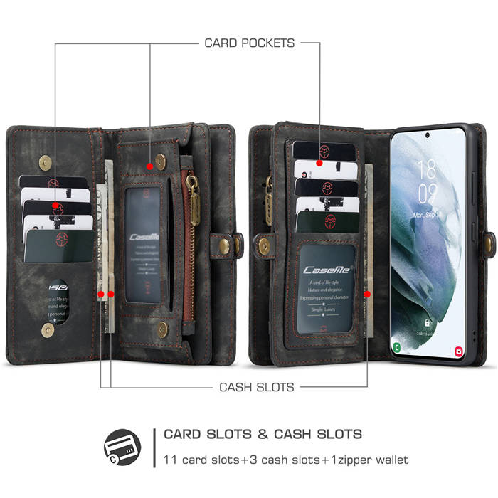 CaseMe Samsung Galaxy S21 Ultra Wallet Detachable 2 in 1 Case Black