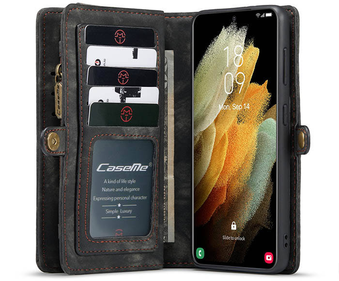 CaseMe Samsung Galaxy S21 Zipper Wallet Magnetic Detachable 2 in 1 Case