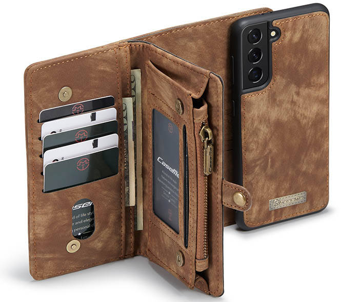 CaseMe Samsung Galaxy S21 Zipper Wallet Magnetic Detachable 2 in 1 Case