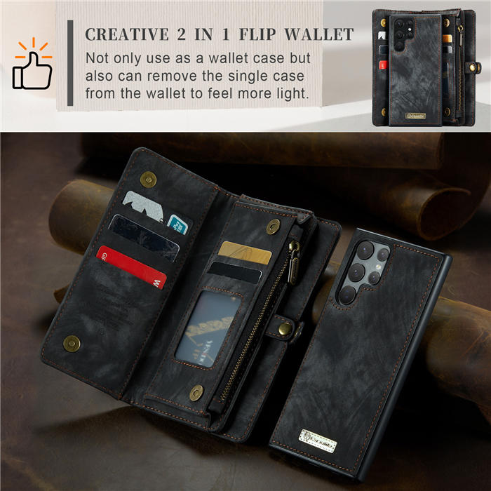 CaseMe iPhone 13 Pro Max 2 in1 Detachable Leather Zipper Wallet Case Black