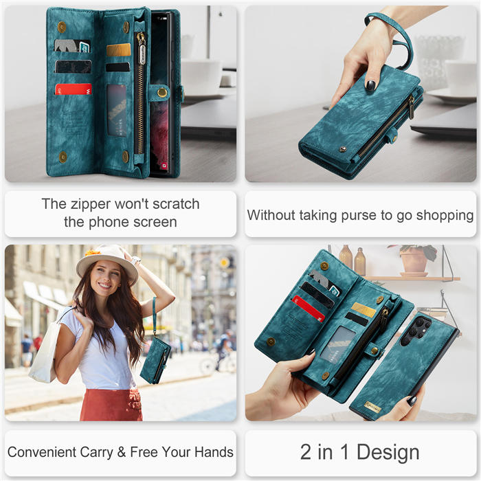 CaseMe Samsung Galaxy S22 Ultra Wallet Magnetic Case Blue