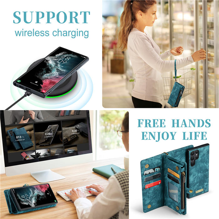 CaseMe Samsung Galaxy S22 Ultra Wallet Magnetic Case Blue