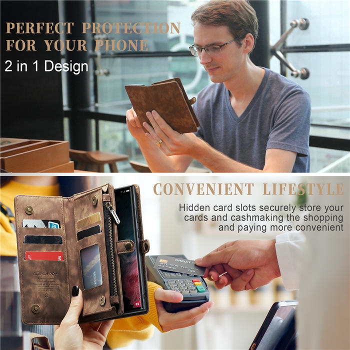CaseMe Samsung Galaxy S22 Ultra Wallet Detachable Case Coffee