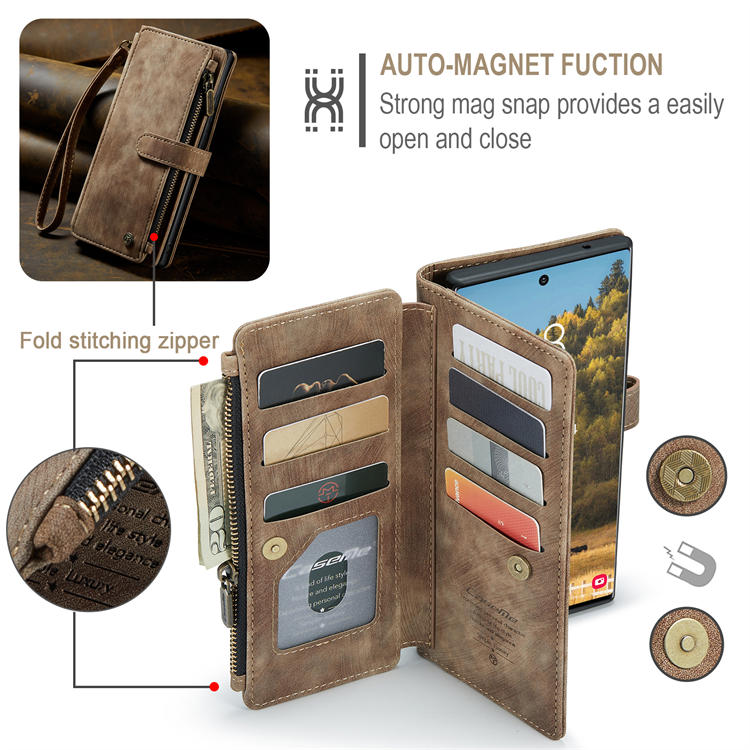 CaseMe Samsung Galaxy S22 Ultra Wallet Kickstand Leather Case Coffee