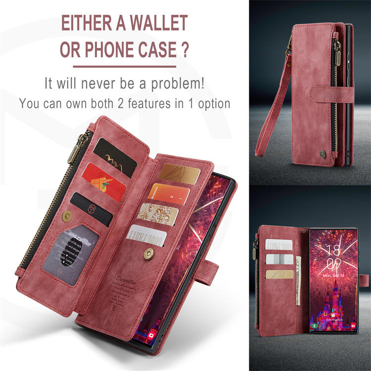 CaseMe Samsung Galaxy S22 Ultra Wallet Kickstand Leather Case Red