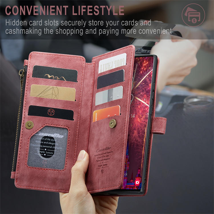 CaseMe Samsung Galaxy S22 Ultra Wallet Kickstand Leather Case Red