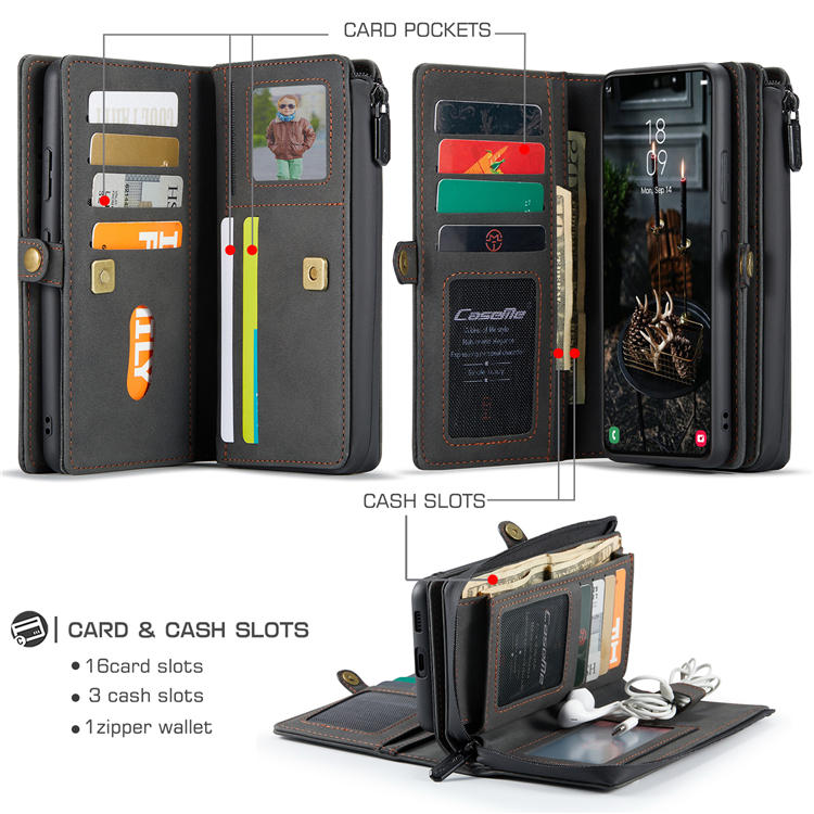 CaseMe Samsung Galaxy S22 MultiFunctional Zipper Wallet Case Black