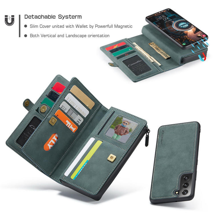 CaseMe Samsung Galaxy S22 MultiFunctional Zipper Wallet Case Blue