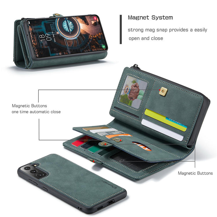 CaseMe Samsung Galaxy S22 MultiFunctional Zipper Wallet Case Blue
