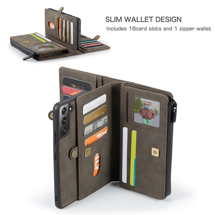 CaseMe Samsung Galaxy S22 MultiFunctional Zipper Wallet Case Coffee