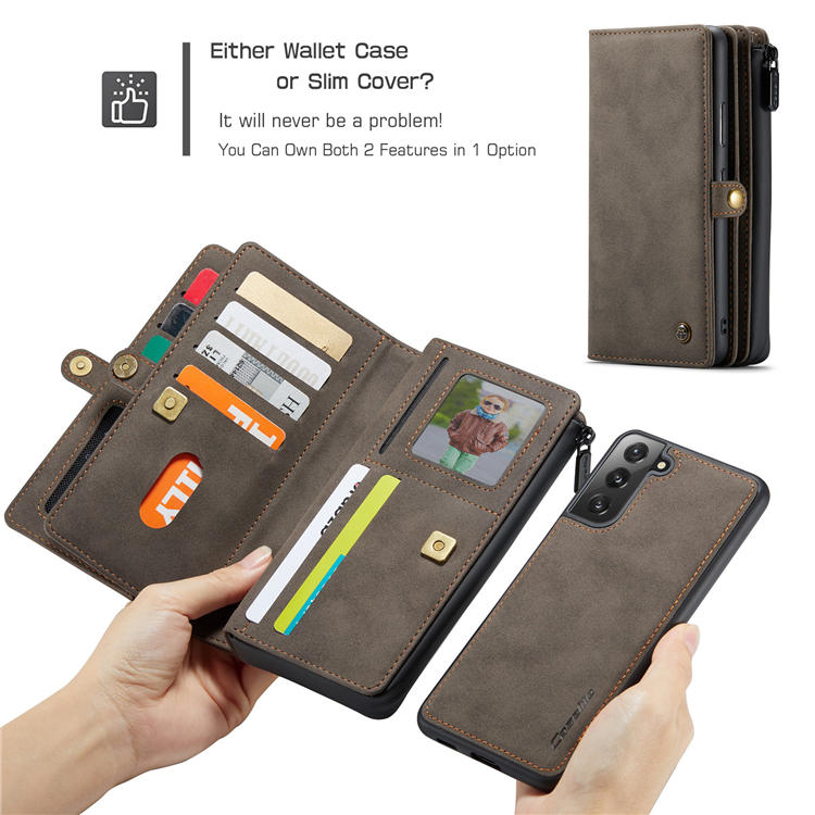 CaseMe Samsung Galaxy S22 MultiFunctional Zipper Wallet Case Coffee