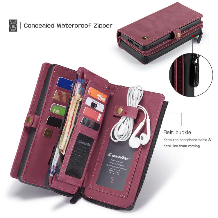 CaseMe Samsung Galaxy S22 MultiFunctional Zipper Wallet Case Red
