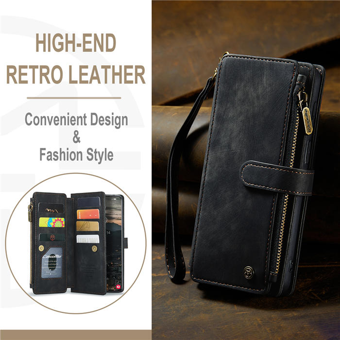 CaseMe Samsung Galaxy S22 Wallet Kickstand Leather Case Black