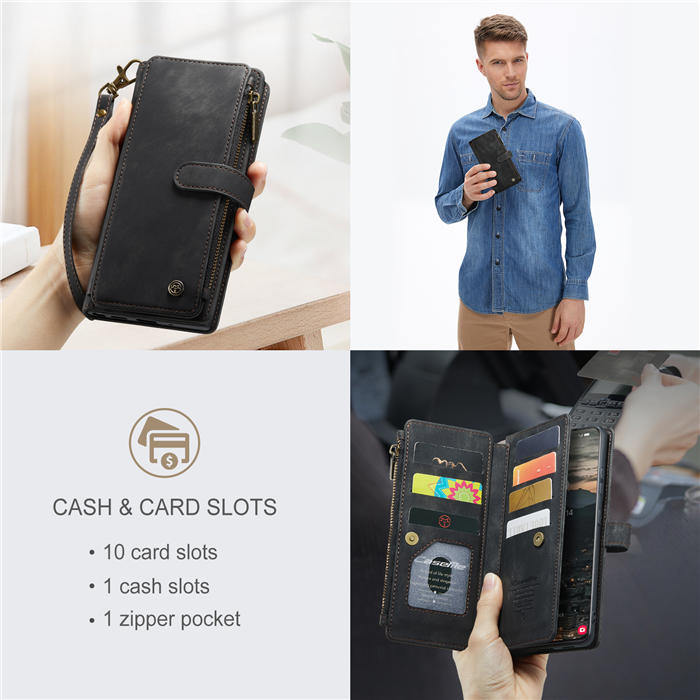 CaseMe Samsung Galaxy S22 Wallet Kickstand Leather Case Black