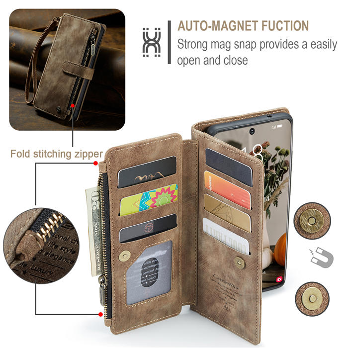 CaseMe Samsung Galaxy S22 Wallet Kickstand Leather Case Coffee
