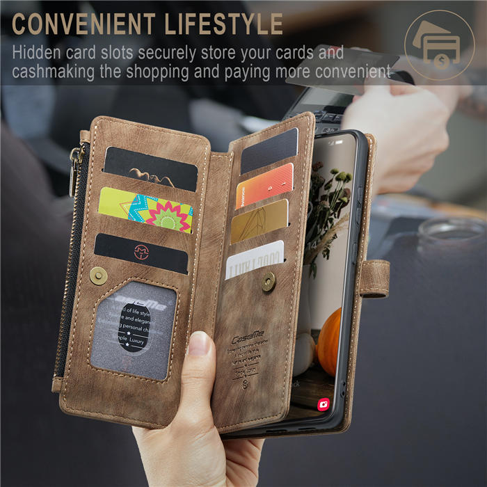 CaseMe Samsung Galaxy S22 Wallet Kickstand Leather Case Coffee