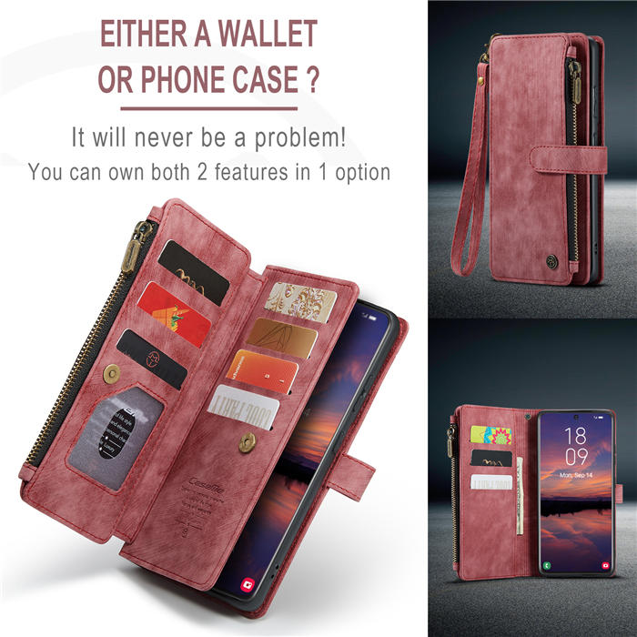 CaseMe Samsung Galaxy S22 Wallet Kickstand Leather Case Red