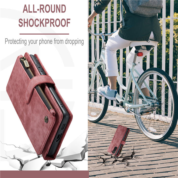 CaseMe Samsung Galaxy S22 Wallet Kickstand Leather Case Red