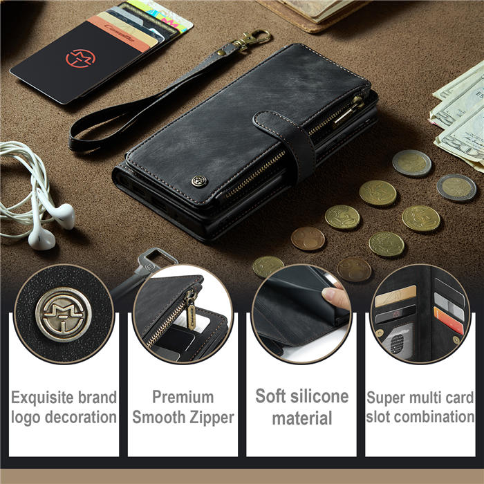 CaseMe Samsung Galaxy S23 Wallet kickstand Magnetic Leather Case with Wrist Strap