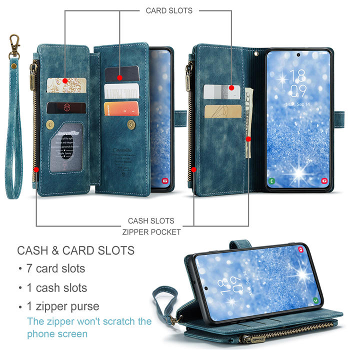 CaseMe Samsung Galaxy S23 Wallet kickstand Magnetic Leather Case with Wrist Strap