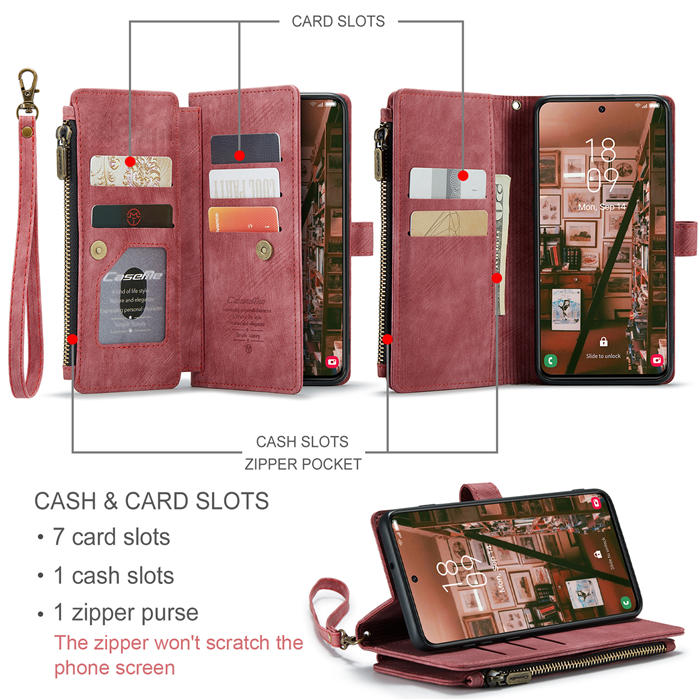 CaseMe Samsung Galaxy S23 Wallet kickstand Magnetic Leather Case with Wrist Strap