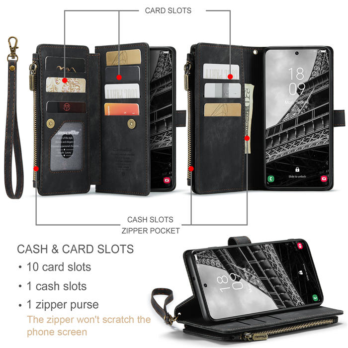 CaseMe Samsung Galaxy S23 Plus Wallet kickstand Magnetic Leather Case with Wrist Strap