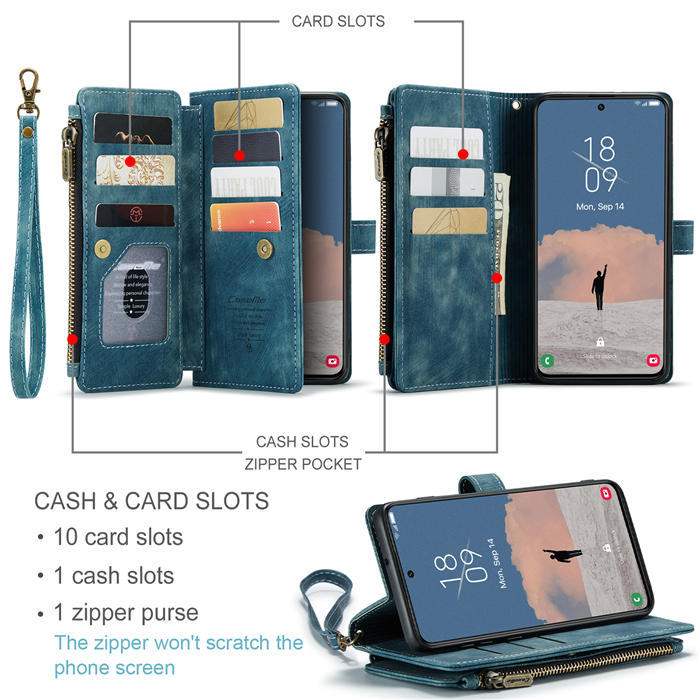 CaseMe Samsung Galaxy S23 Plus Wallet kickstand Magnetic Leather Case with Wrist Strap