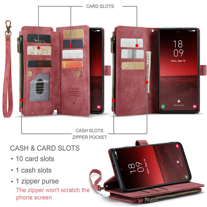 CaseMe Samsung Galaxy S23 Plus Wallet kickstand Magnetic Leather Case with Wrist Strap