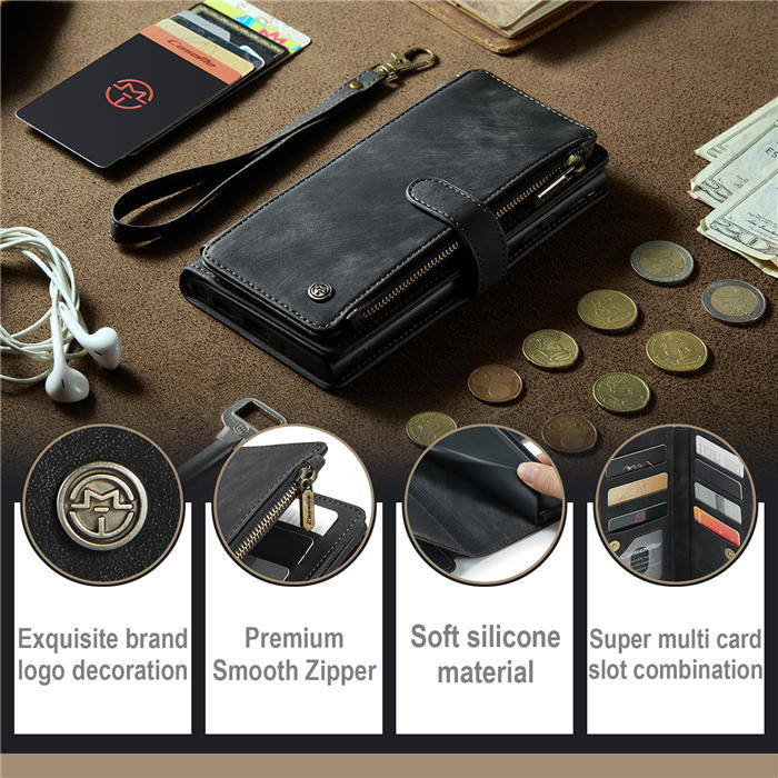 CaseMe Samsung Galaxy S23 Ultra Wallet kickstand Magnetic Leather Case with Wrist Strap