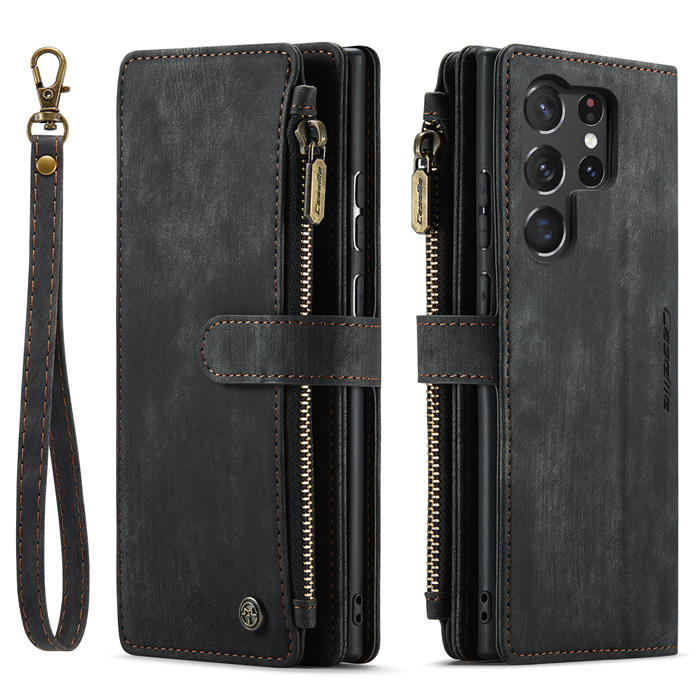 CaseMe Samsung Galaxy S23 Ultra Wallet kickstand Magnetic Leather Case with Wrist Strap