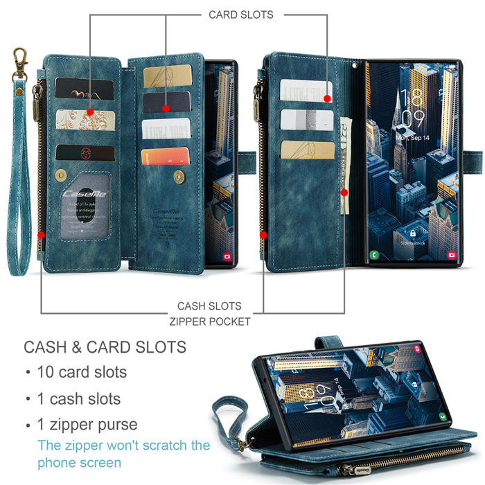 CaseMe Samsung Galaxy S23 Ultra Wallet kickstand Magnetic Leather Case with Wrist Strap