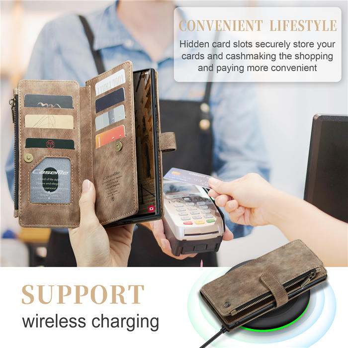 CaseMe Samsung Galaxy S23 Ultra Wallet kickstand Magnetic Leather Case with Wrist Strap