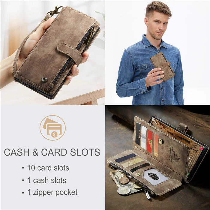 CaseMe Samsung Galaxy S23 Ultra Wallet kickstand Magnetic Leather Case with Wrist Strap