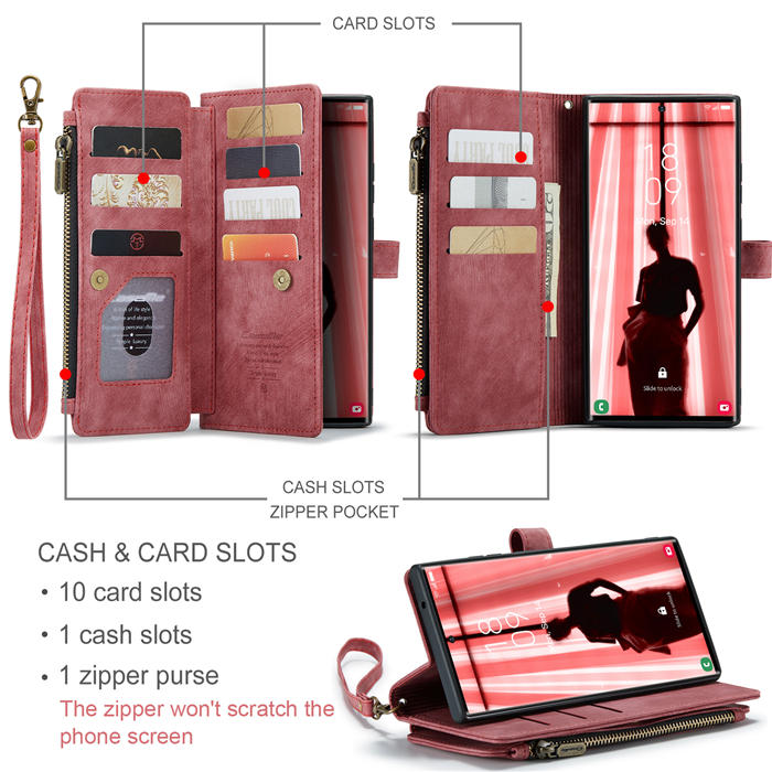 CaseMe Samsung Galaxy S23 Ultra Wallet kickstand Magnetic Leather Case with Wrist Strap