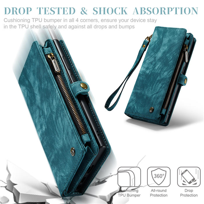 CaseMe Samsung Galaxy S23 Ultra Zipper Wallet Magnetic Detachable 2 in 1 Case with Wrist Strap