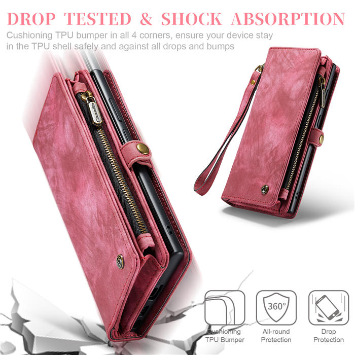 CaseMe Samsung Galaxy S23 Ultra Zipper Wallet Magnetic Detachable 2 in 1 Case with Wrist Strap