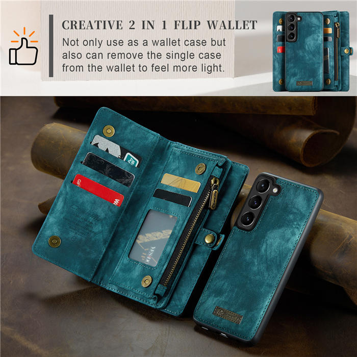 CaseMe Samsung Galaxy S23 Plus Zipper Wallet Magnetic Detachable 2 in 1 Case with Wrist Strap