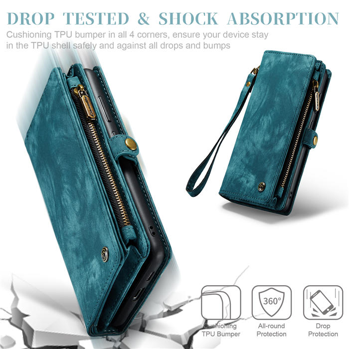 CaseMe Samsung Galaxy S23 Plus Zipper Wallet Magnetic Detachable 2 in 1 Case with Wrist Strap