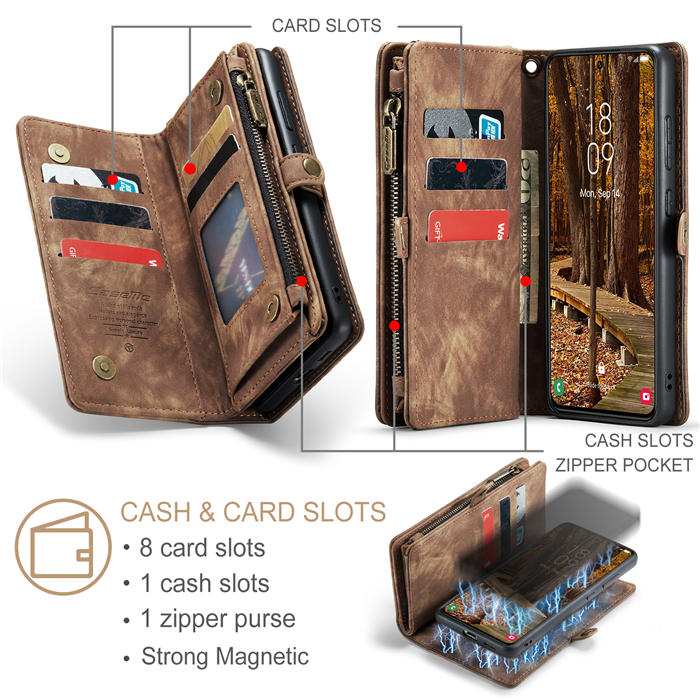 CaseMe Samsung Galaxy S23 Plus Zipper Wallet Magnetic Detachable 2 in 1 Case with Wrist Strap