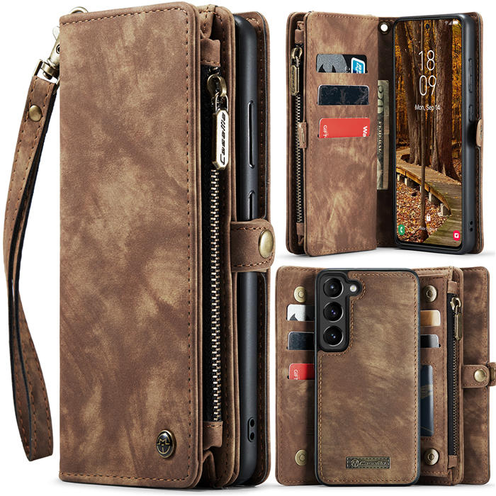 CaseMe Samsung Galaxy S23 Plus Zipper Wallet Magnetic Detachable 2 in 1 Case with Wrist Strap