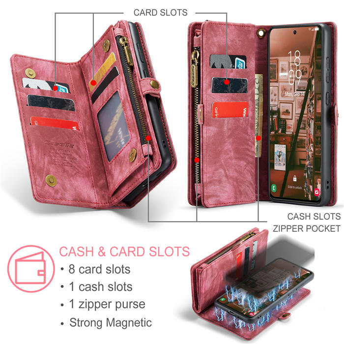 CaseMe Samsung Galaxy S23 Zipper Wallet Magnetic Detachable 2 in 1 Case with Wrist Strap