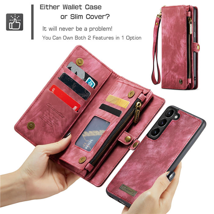 CaseMe Samsung Galaxy S23 Plus Zipper Wallet Magnetic Detachable 2 in 1 Case with Wrist Strap