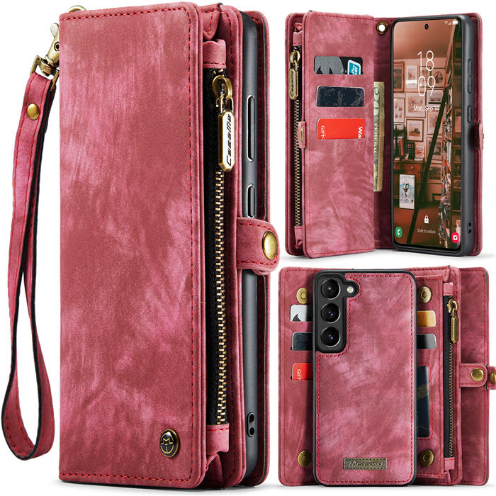 CaseMe Samsung Galaxy S23 Plus Zipper Wallet Magnetic Detachable 2 in 1 Case with Wrist Strap