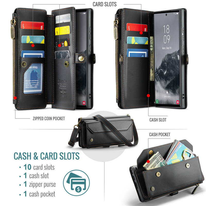 CaseMe Samsung Galaxy S25 Ultra Wallet RFID Blocking Crossbody Phone Case
